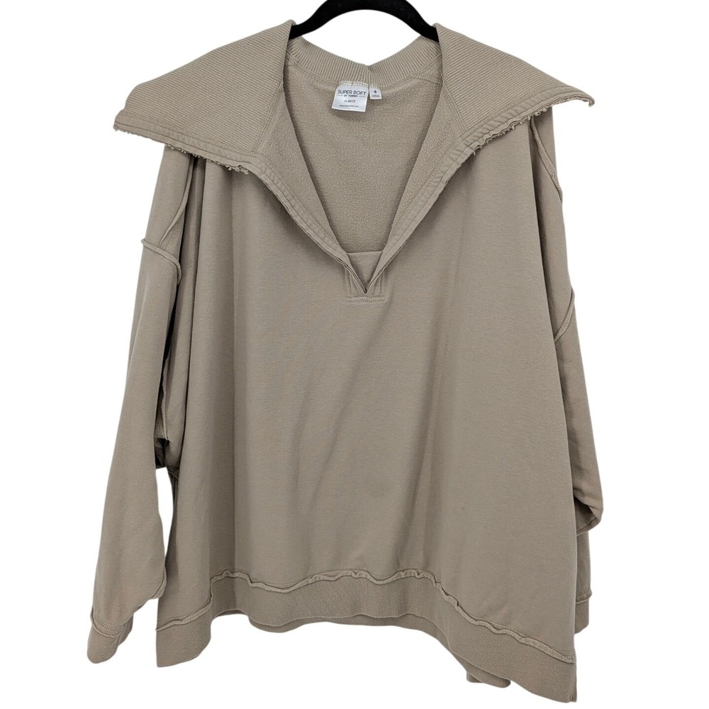 Torrid Super Soft Fleece Pullover Women 4X Beige Oversized Raw Hem Wide Collar